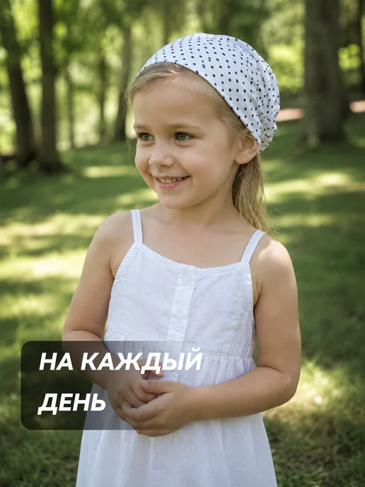 Платок набивной черно-белый в горошек для шеи и волос, черный, фото 7