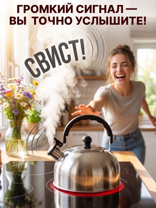 GT Чайник со свистком для плиты 1.5 л нержавейка, 1,5 л, фото 2