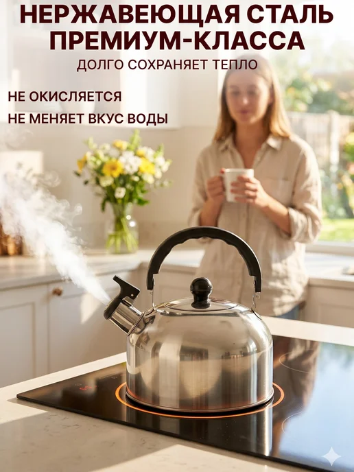 GT Чайник со свистком для плиты 1.5 л нержавейка, 1,5 л, фото 6