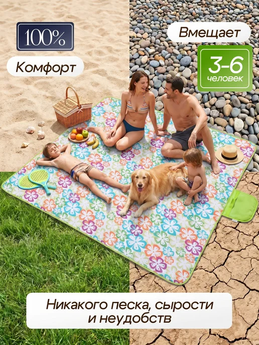 Domersi Пляжный коврик подстилка для пикника 200x200 см, 200x200 см, фото 3