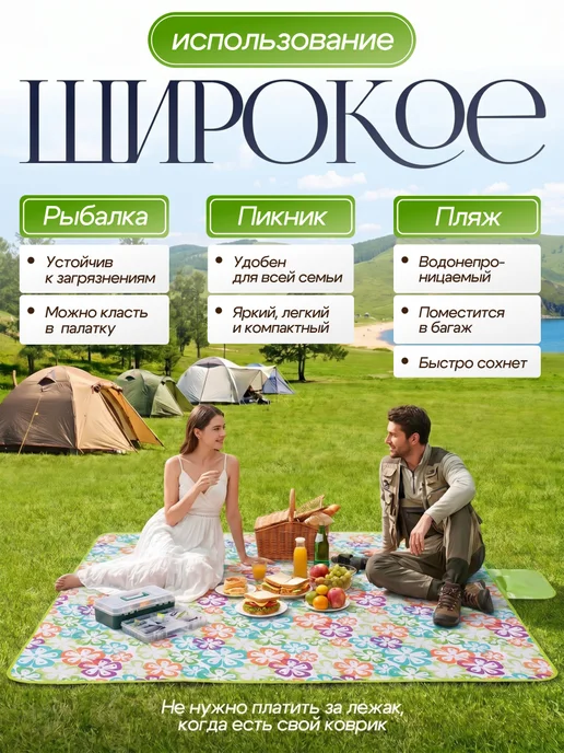Domersi Пляжный коврик подстилка для пикника 200x200 см, 200x200 см, фото 4