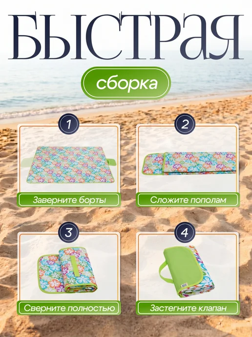 Domersi Пляжный коврик подстилка для пикника 200x200 см, 200x200 см, фото 8