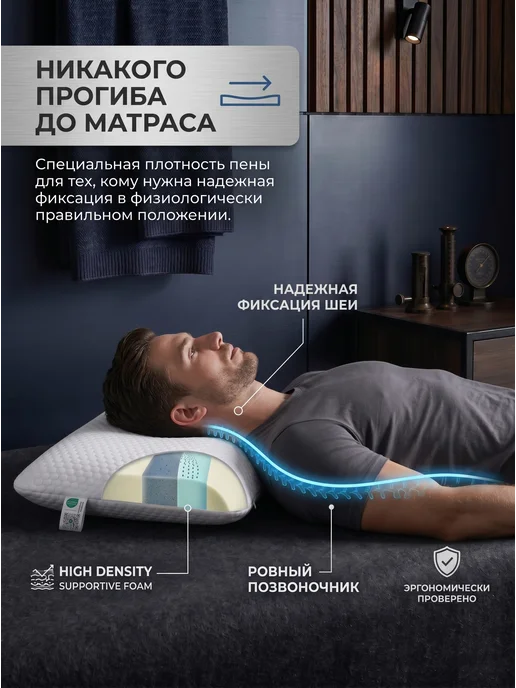 Жесткая ортопедическая подушка для сна 40х60 анатомическая, 40x60, фото 3