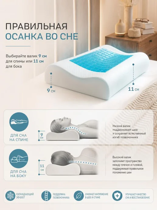 Жесткая ортопедическая подушка для сна 40х60 анатомическая, белый, фото 4