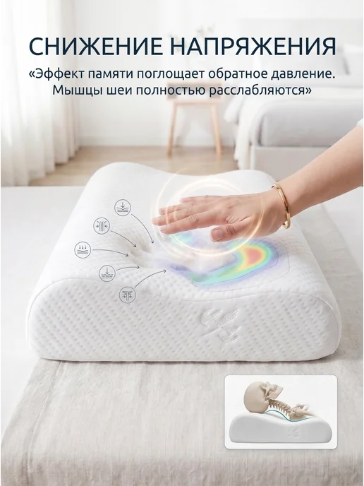 Жесткая ортопедическая подушка для сна 40х60 анатомическая, белый, фото 7