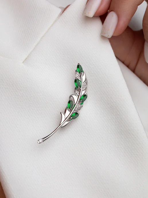 Teya jewelry Брошь серебро с сапфиром, серебристый, фото 3