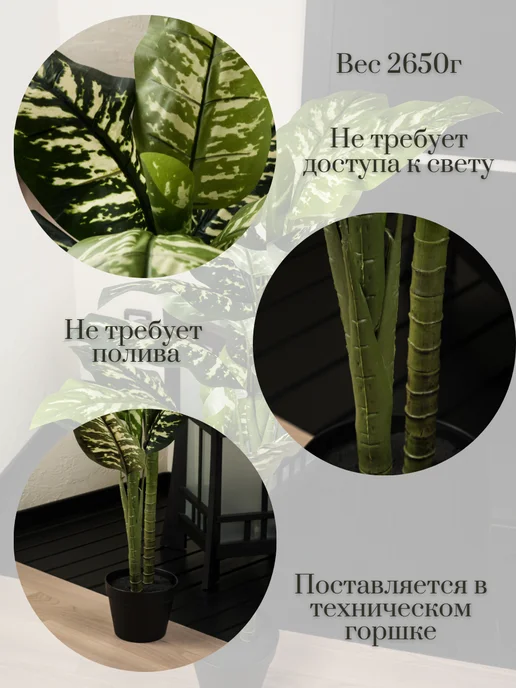 Merry Bear Home Decor Диффенбахия искусственная интерьерная в горшке, 120 см, зеленый, фото 7