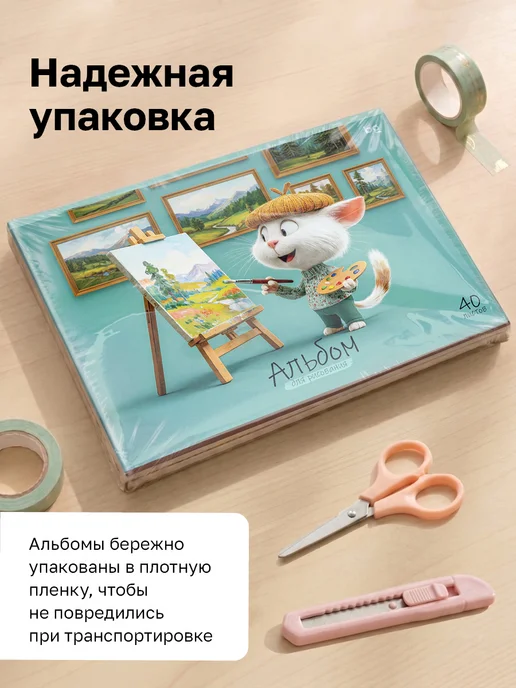BG Альбом для рисования А4 отрывная склейка 40 листов, зеленый, фото 6