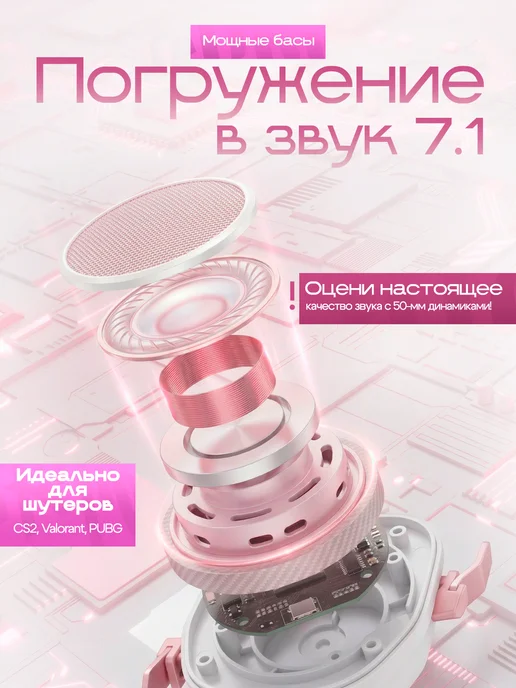 One Tap Наушники беспроводные большие игровые с микрофоном, белый, фото 3