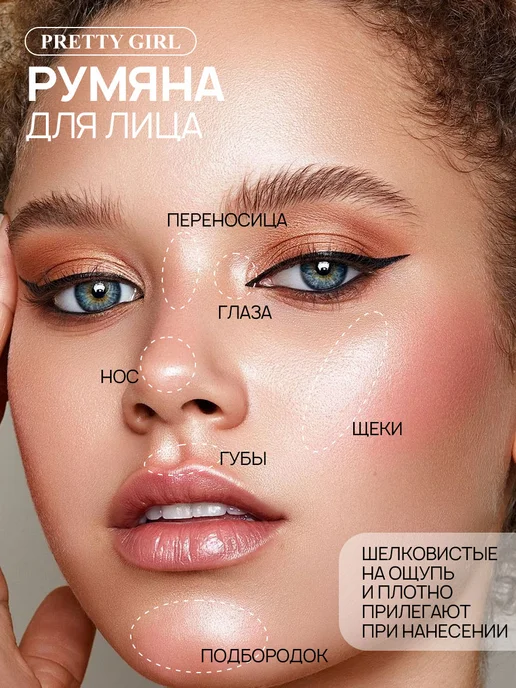 PrettyGirl Румяна и хайлайтер для лица с жемчужным эффектом 3 в 1, розовый, фото 2