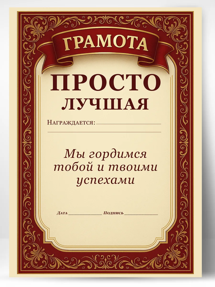 Грамота диплом в подарок - Просто лучшая