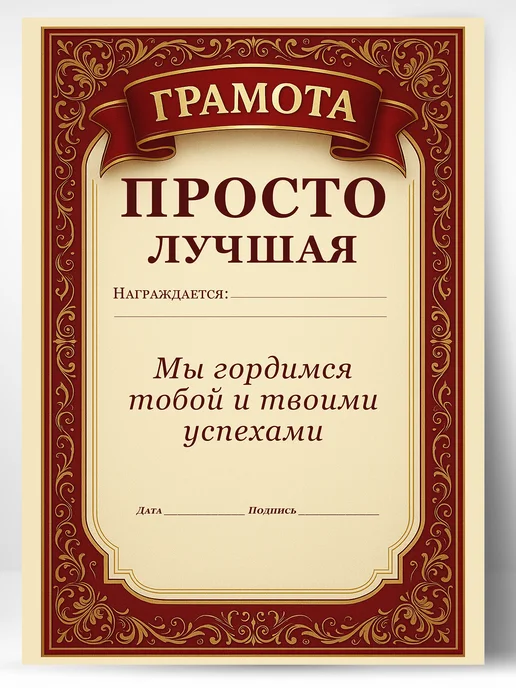 ЛАБОРАТОРИЯ ДЕТСТВА Грамота диплом в подарок - Просто лучшая, вариант