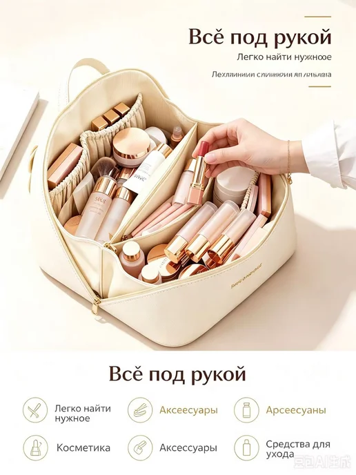 Косметичка большая дорожная органайзер, белый, фото 3