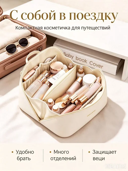 Косметичка большая дорожная органайзер, белый, фото 4