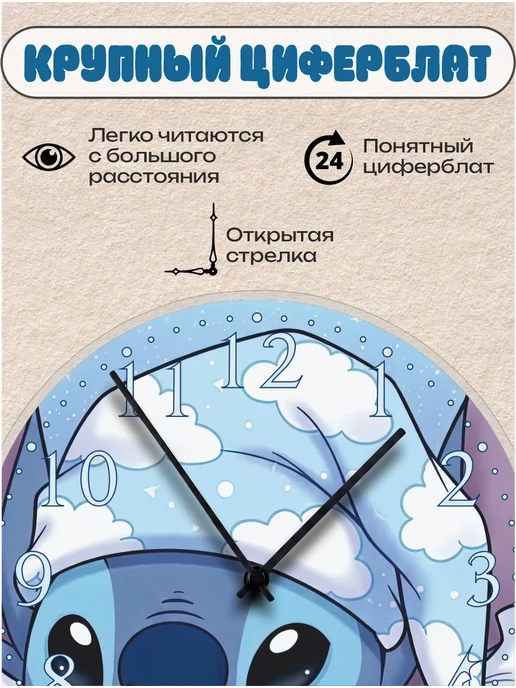 Пиксель Плэйс Часы Настенные Часы настенные интерьерные детские Стич, голубой, фото 2