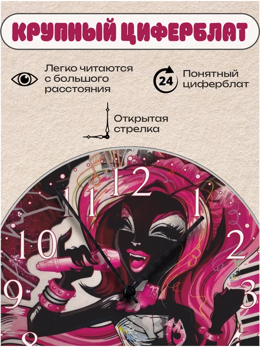 Пиксель Плэйс Часы Настенные Часы настенные интерьерные детские монстер хай Кэтти Нуар, вариант, фото 2