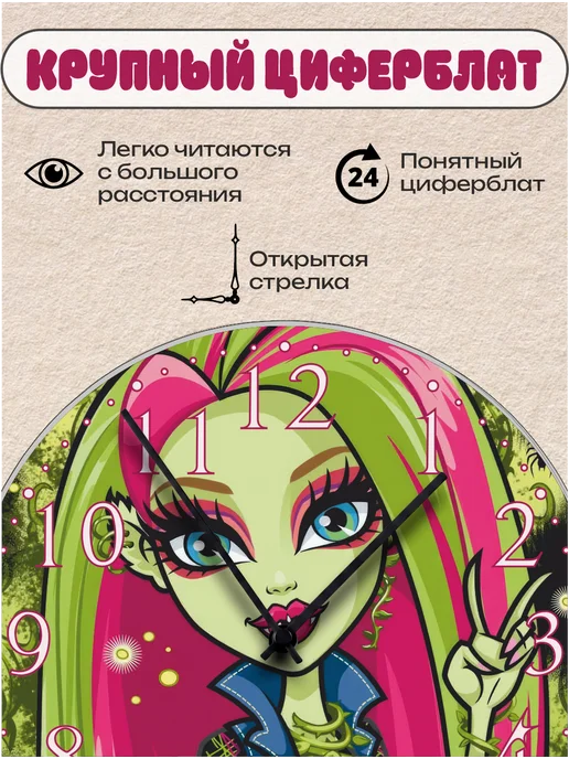 Пиксель Плэйс Часы Настенные Часы настенные интерьерные детские монстер хай Венера, вариант, фото 2
