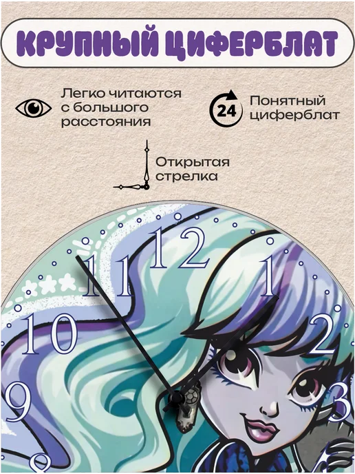 Пиксель Плэйс Часы Настенные Часы настенные интерьерные детские монстер хай Твайла, вариант, фото 2
