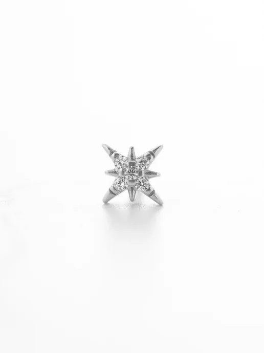 SILVERME Моносерьга серебряная пирсинг в ухо звезда с камнями, серебристый, фото 8