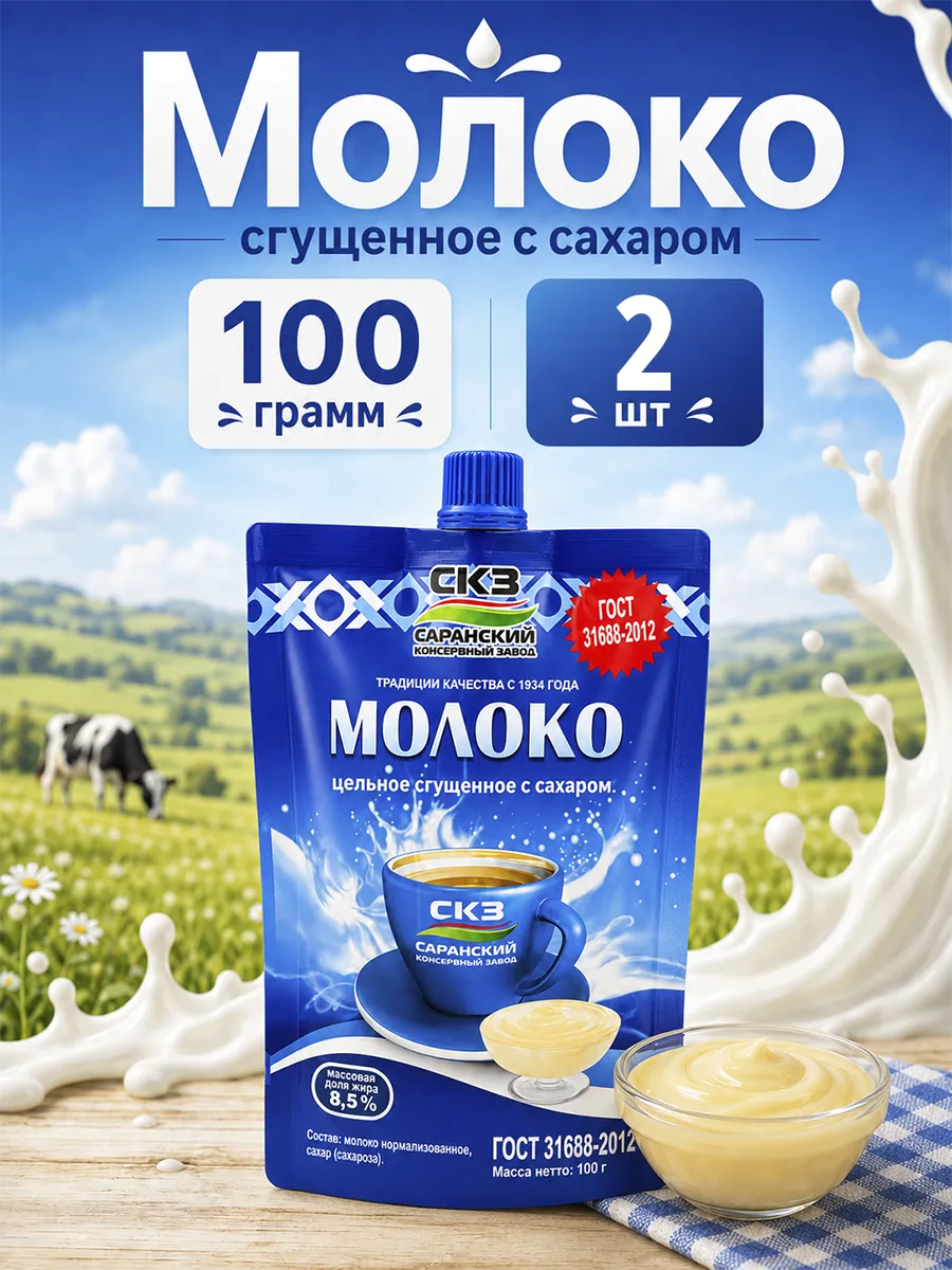 Молоко сгущенное цельное дой-пак Саранский, 100 г