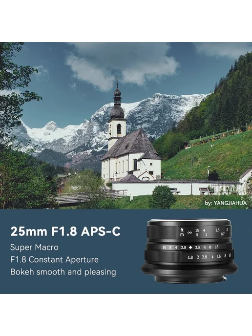 yunteng Объектив 25mm F1.8 7artisans Black, Макро 4 3, черный, фото 3