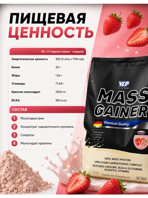 YLP Гейнер для быстрого набора массы 2700г mass gainer, 5 кг, фото 3