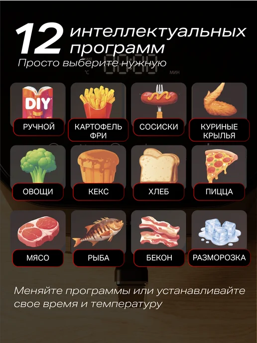 GRIGO Аэрогриль электрический для дома 7 литров с 2 тэнами, черный, фото 3