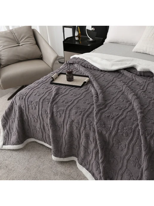 HONGDA TEXTILE Плед 180x200cm пушистый на кровать на диван евро, серый, фото 5