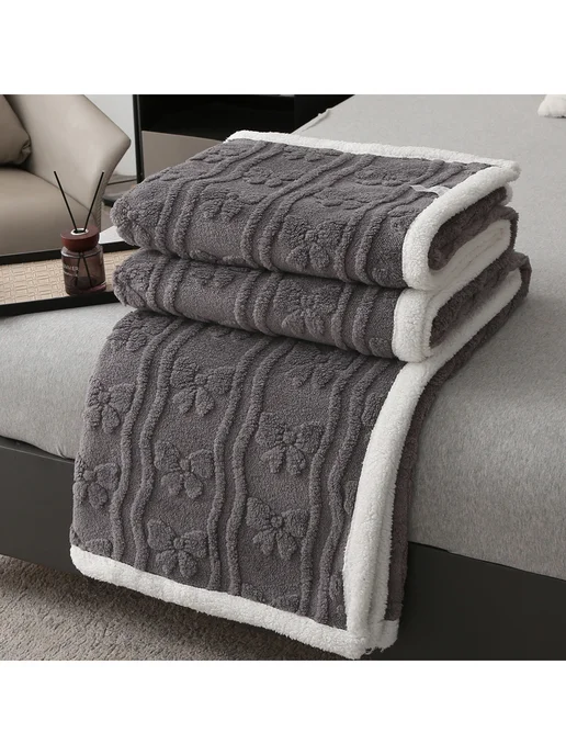 HONGDA TEXTILE Плед 180x200cm пушистый на кровать на диван евро, серый, фото 6