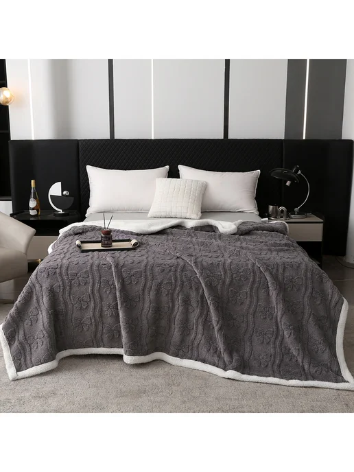 HONGDA TEXTILE Плед 180x200cm пушистый на кровать на диван евро, серый, фото 7