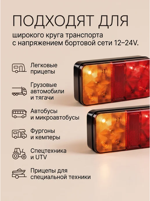 Автосеть.Деталь Светодиодные фонари на прицеп 12-24 В, красный, фото 2