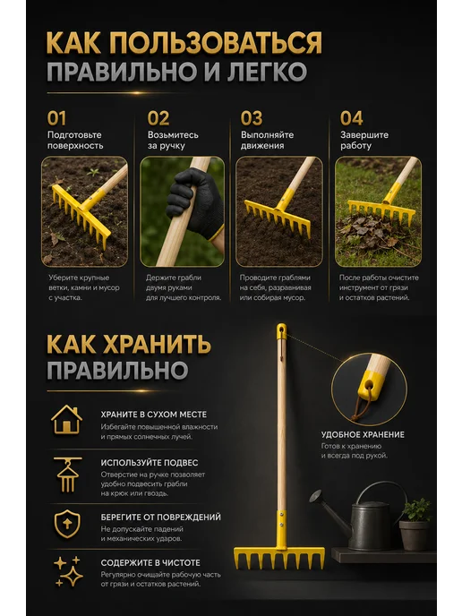 Саби Грабли садовые стальные с удлиняющей ручкой 7 зубьев, желтый, фото 6