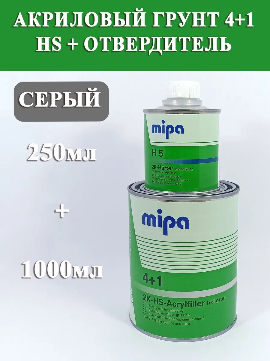 Акриловый грунт 4+1 HS серый 1л + 0,25л отвердитель