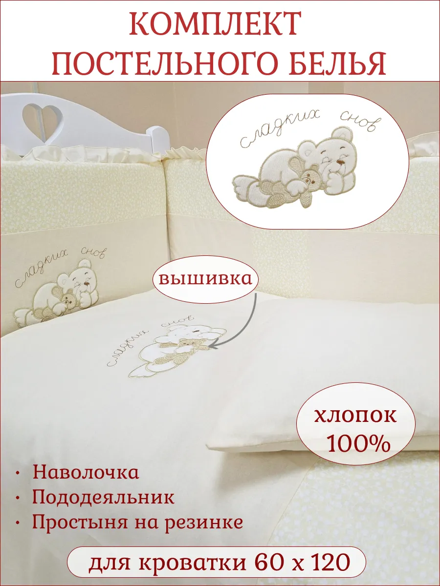 Комплект постельного белья в кроватку для новорожденных