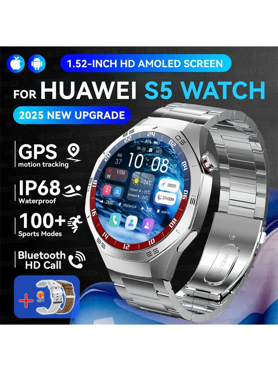 KAVSUMI Смарт-часы для Huawei S5, Silver Steel 2A