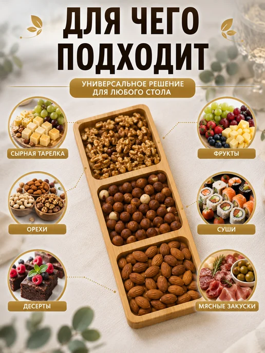 менажница деревянная для красивой подачи орехов закусок, бежевый, фото 4