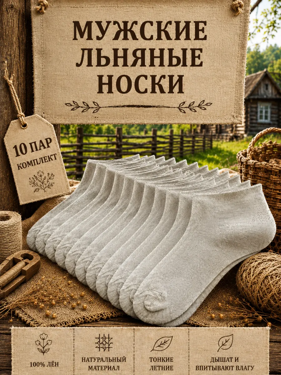 Носки бежевые низкие льняные