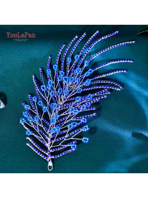 YouLaPan заколка для волос с перьями, синяя, HP188-Blue, синий