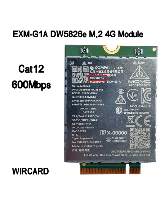 WIRCARD EXM-G1A DW5826e Модуль 4G для ноутбука, 4 г