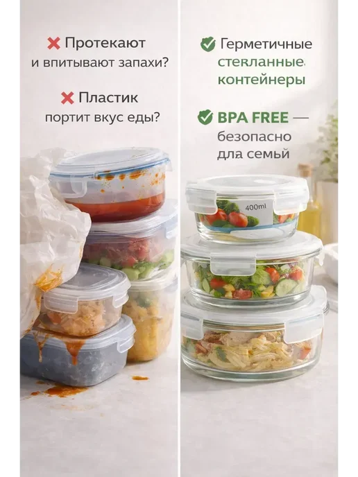 LEES Стеклянные контейнеры с крышками, 3 шт, 3 шт