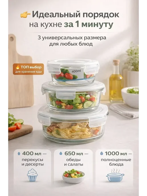 LEES Стеклянные контейнеры с крышками, 3 шт, 3 шт, фото 2