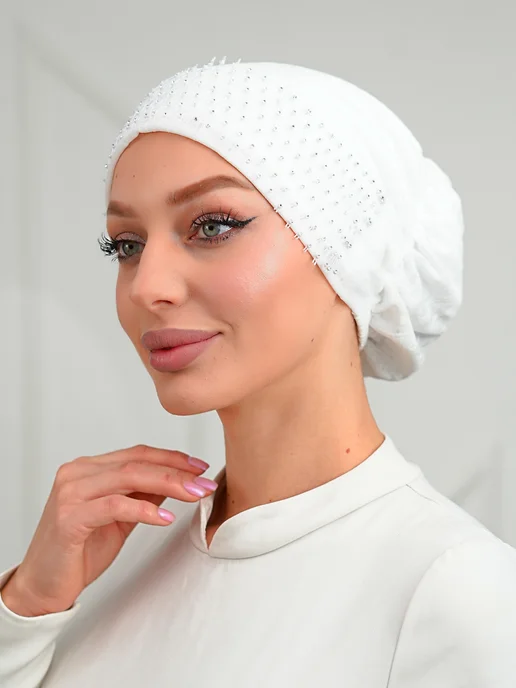 Ая-жан Готовый платок на резинке с сеткой, белый, фото 7