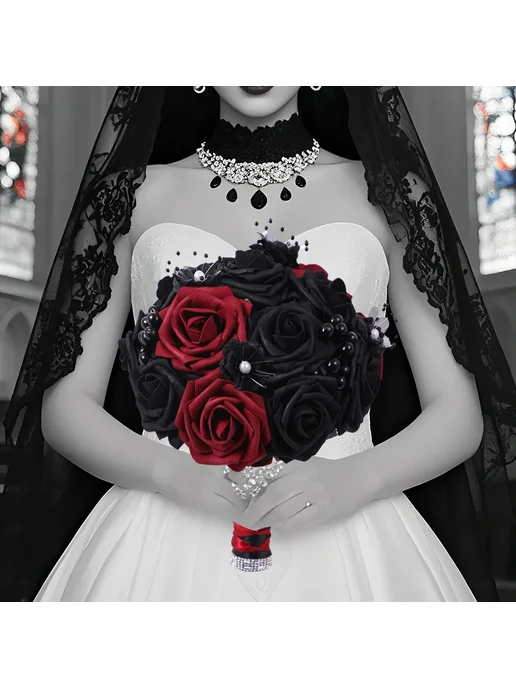 Yannew Искусственный букет невесты Black Red 25см, черный, фото 2