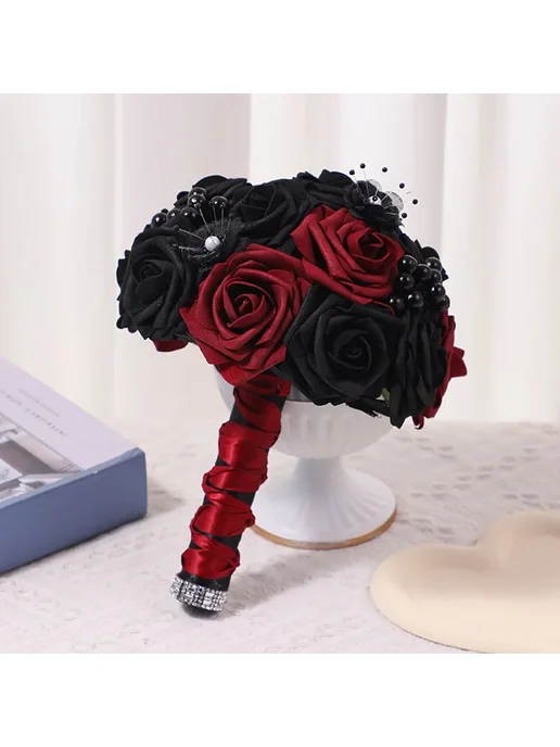 Yannew Искусственный букет невесты Black Red 25см, черный, фото 7