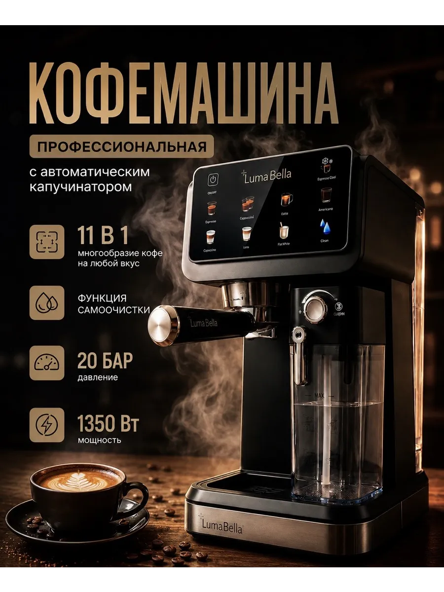 Кофемашина 11в1 автоматическая с капучинатором рожковая