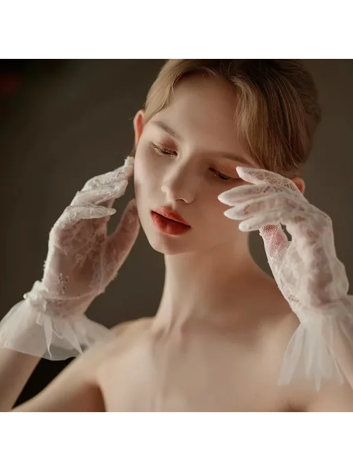 Нет бренда Белые свадебные перчатки со шнуровкой, style2, белый, фото 4