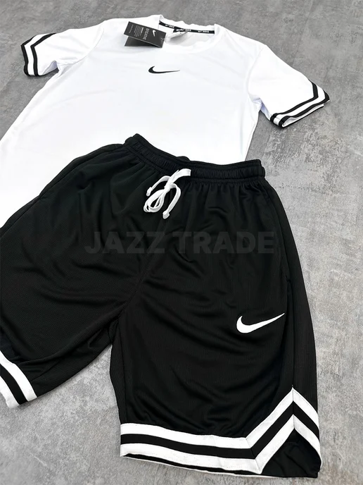 Nike Летний спортивный костюм Найк футболка с шортами, черный, фото 3