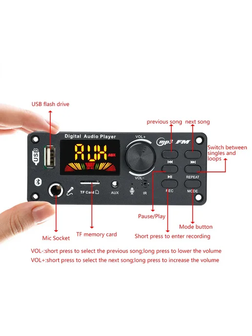 DIY NOW MP3 WMA WAV Декодер плата Bluetooth 5.0, красный, фото 5