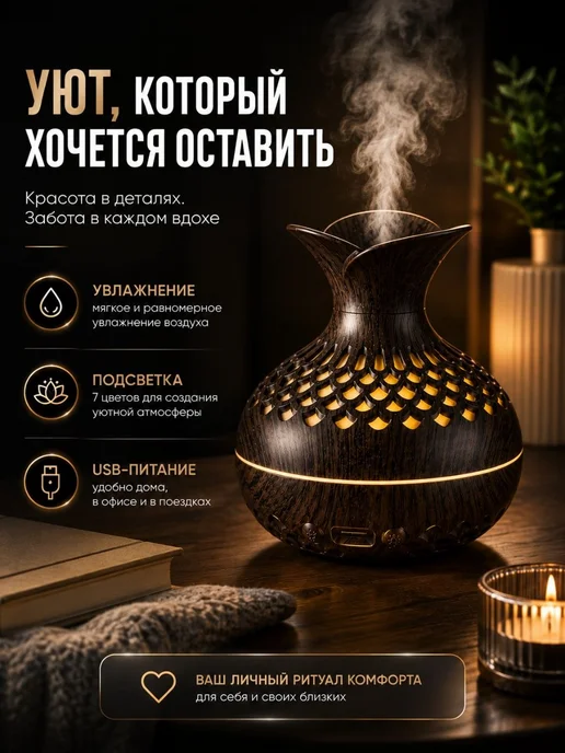 Увлажнитель воздуха ультразвуковой 300 мл с подсветкой, 300 мл, фото 2