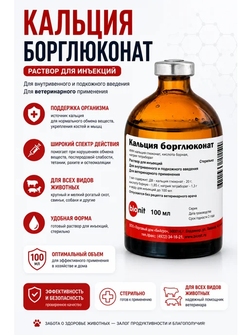 Bionit Кальция борглюконат, раствор для инъекций, 100 мл, 100 мл